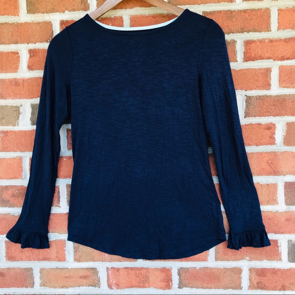 Maurice’s 24/7 navy Blue Long Sleeve Ruffle Sleeve
